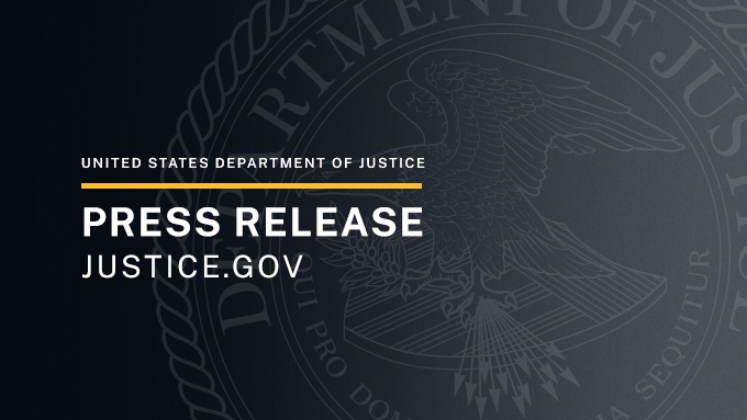 U.S. Department of Justice press release graphic with department seal